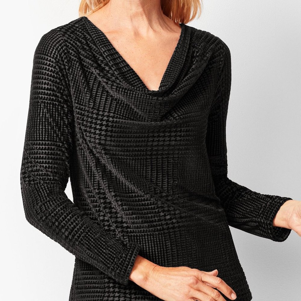 NWT TALBOTS - HOUNDSTOOTH VELVET BURNOUT COWLNECK